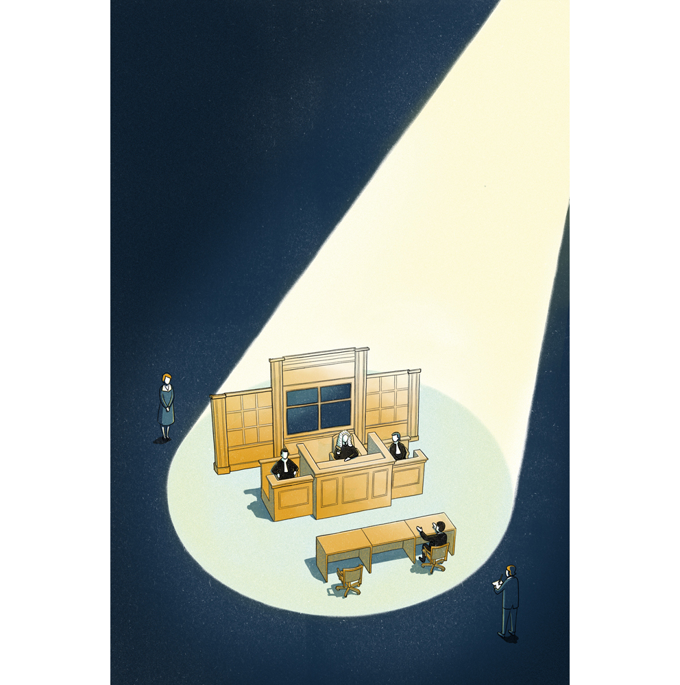 Illustration for The Guardian review cover: David Hare on writing the film Denial published on 3/9/16 by danae diaz